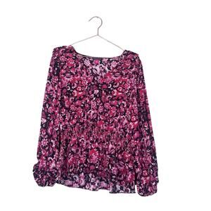 Vince Camuto smocked floral blouson sleeve scoop neck size large